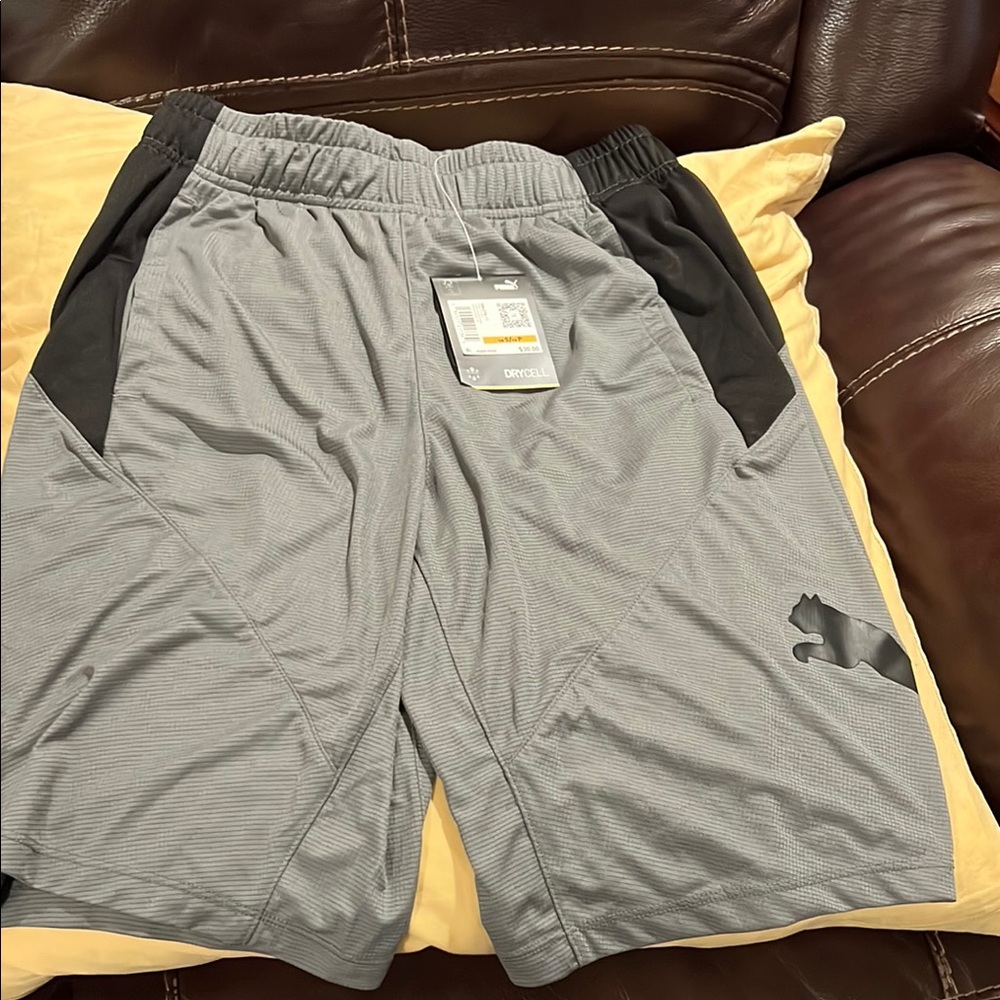 Puma Gray and Black Athletic Shorts with Elastic Waistband and draw string